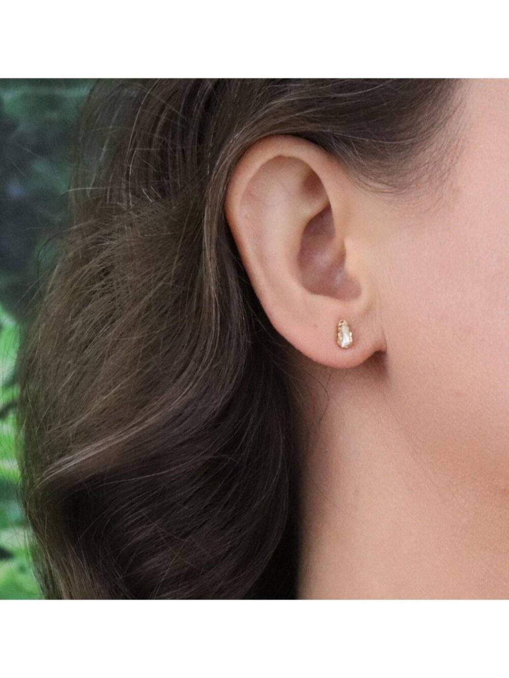 14k Yellow Gold Tiny Freshwater Keshi Pearl Earrings Studs 3/8" x 1/8" - Picture 3 of 7